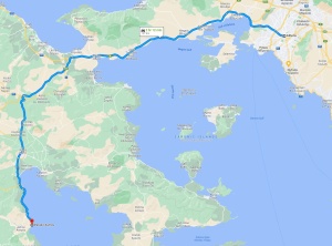 The route from Athens to Astros of Kynourias