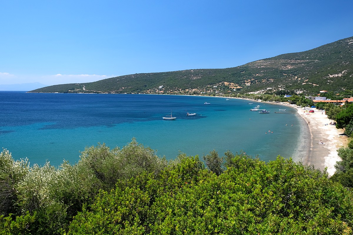 Het grote strand in Fygia, Marmari, Zuid-Evia