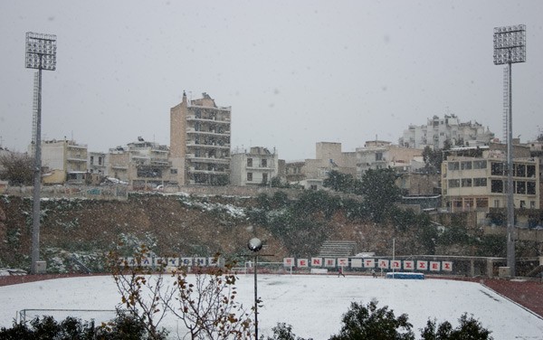 Athene, sneeuwval in Kallithea