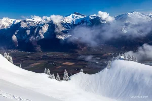 View to Rhone valley in Switzerland from Chatel ski resort in the French Alps