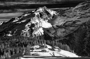 Les Diablerets ski resort and view to Swiss Alps