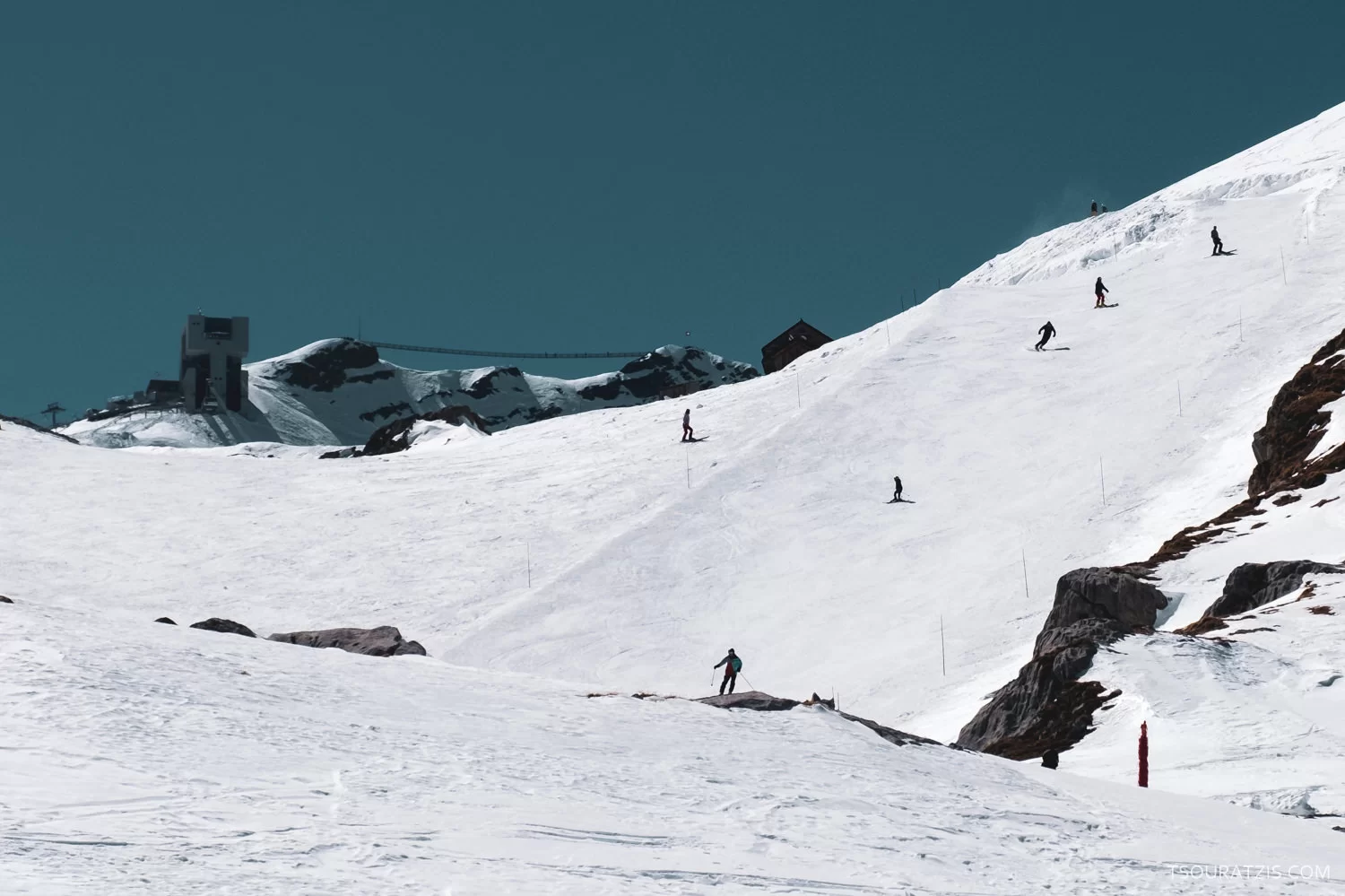 Glacier Swiss Alps Vaud Valaisane ski station red run and Peak walk