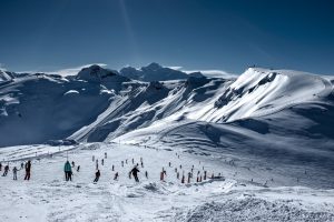 view to Mont Blanc from Flaine ski station Grand Massif,