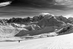 view to Mont Blanc from Flaine ski station Grand Massif,
