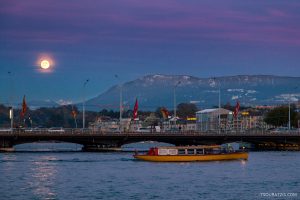 Geneva Switzerland full moon night mont blanc bridge