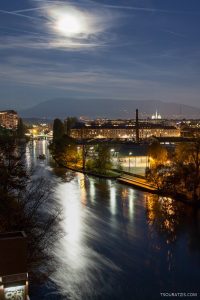 Geneva Switzerland full moon night city view