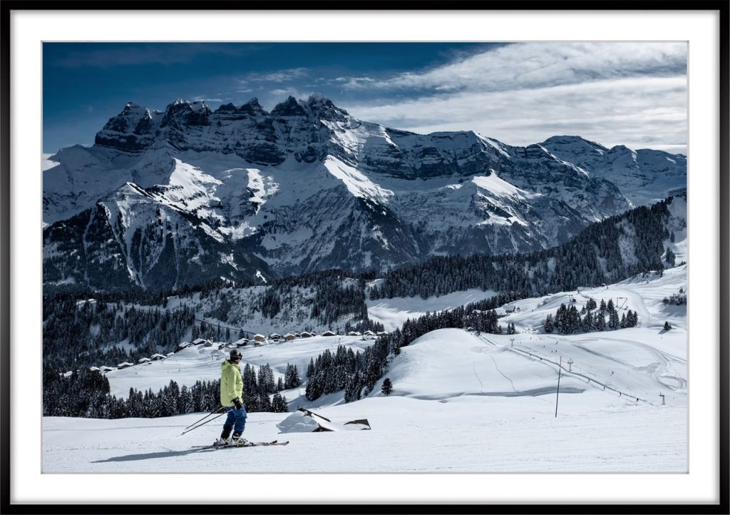 Dents du Midi mountain view and ski domain area. Swiss side of Portes du Soleil ski domain