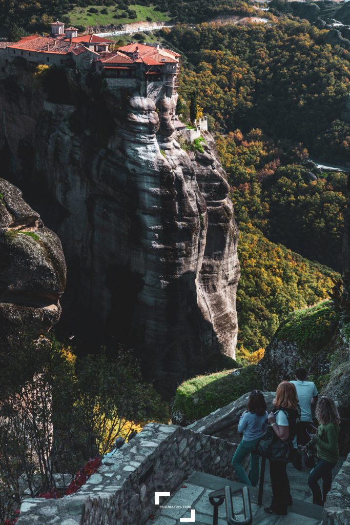Enjoying the amazing view of the Meteora rocks and monasteries Moni Varlaam