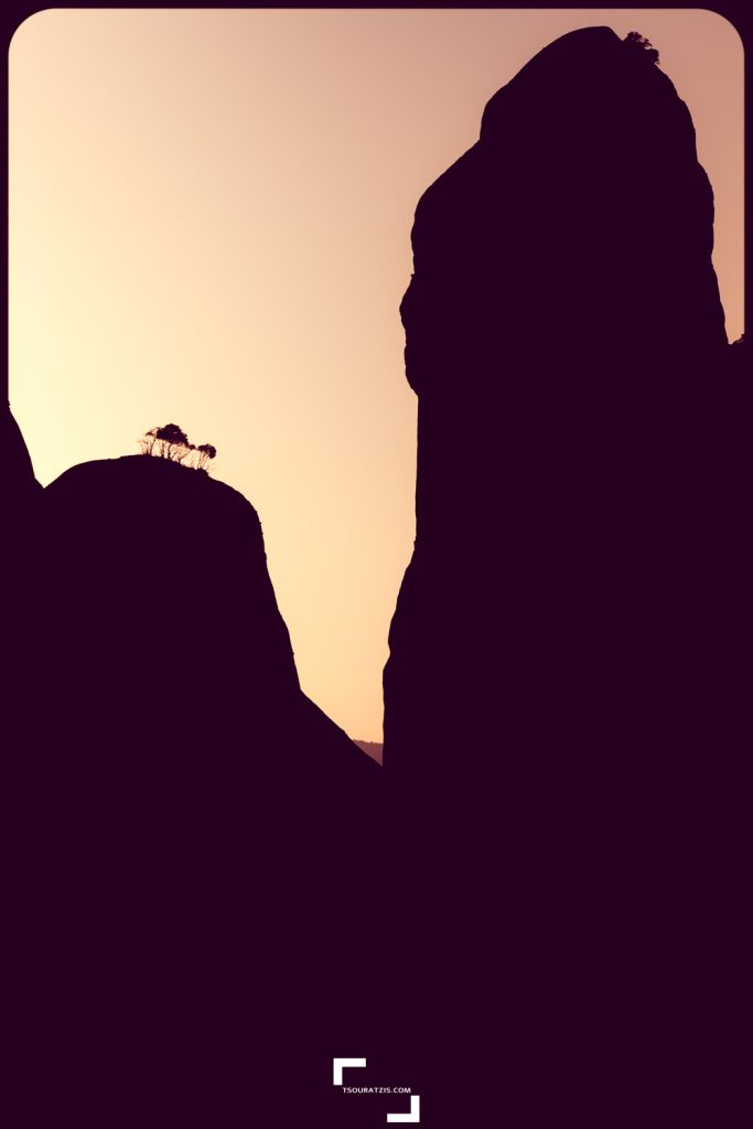 Meteora impressive rocks and sunset shadows, Thessaly Greece