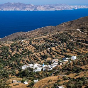 Χωριό Τήνου Ποταμιά πεζούλες Μύκονος θέα