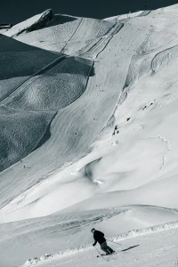 Anzere ski station red slope skier