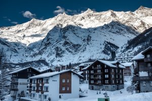 Saas Fee village and ski resort, Swiss Alps, Valais canton or Wallis in Swiss German