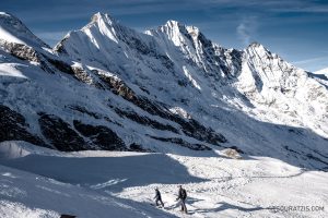 Mittelallalin view to Dom and Täschhorn mountains over the Saas-Fee ski station area