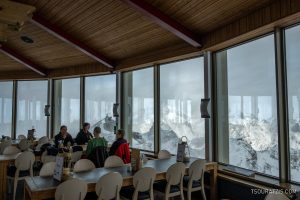 View to the mountains from Mittelallalin revolving 360 view restaurant, Saas-Fee