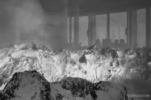 View to the mountains from Mittelallalin revolving 360 view restaurant, Saas-Fee